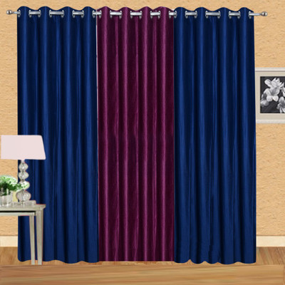

Excel Bazaar 275 cm (9 ft) Polyester Long Door Curtain (Pack Of 3)(Solid, Neavy Blue, Wine)