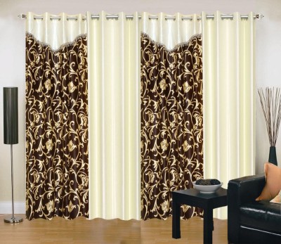 Stella Creations 274 cm (9 ft) Polyester Room Darkening Long Door Curtain (Pack Of 4)(Printed, Brown, Beige)