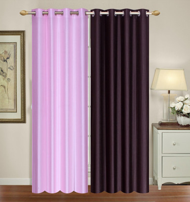 Furnishing Zone 213 cm (7 ft) Polyester Door Curtain (Pack Of 2)(Plain, Pink, Brown), Brown;pink