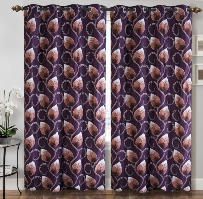 Home Candy 212 cm (7 ft) Polyester Door Curtain (Pack Of 2)(Floral, Purple)