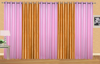 

Ville Style 153 cm (5 ft) Polyester Window Curtain (Pack Of 5)(Solid, Pink, Gold), Gold;pink