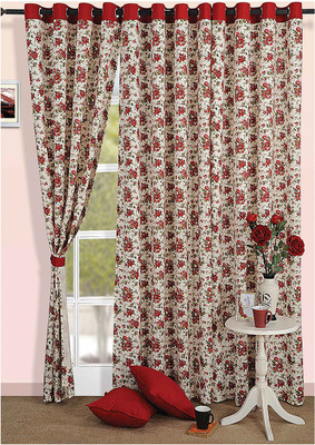 

Swayam 152 cm (5 ft) Cotton Window Curtain Single Curtain(Floral, Beige, Red)
