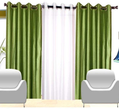 

Handloom Hut 152 cm (5 ft) Polyester Window Curtain (Pack Of 3)(Solid, Green, White Crush)
