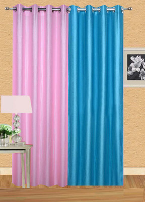 

Ville Style 275 cm (9 ft) Polyester Long Door Curtain (Pack Of 2)(Solid, Pink, Light Blue), Light blue;pink