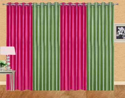 

Stella Creations 275 cm (9 ft) Polyester Long Door Curtain (Pack Of 4)(Solid, Pink, Light Green), Light green;pink