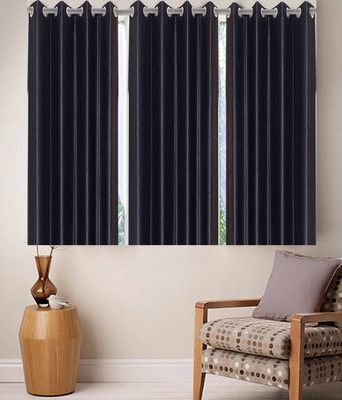 

Zesture 147 cm (5 ft) Polyester Window Curtain (Pack Of 3)(Solid, Black)