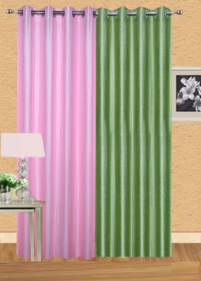 Stella Creations 214 cm (7 ft) Polyester Semi Transparent Door Curtain (Pack Of 2)(Solid, Pink, Light Green)