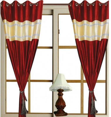 

JT International 213.36 cm (7 ft) Polyester Door Curtain (Pack Of 2)(Floral, Maroon)