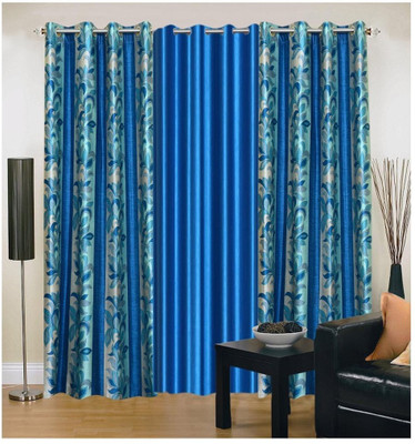 Super India 215 cm (18 ft) Polyester Door Curtain (Pack Of 3)(Plain, Blue)