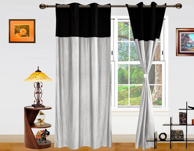 6% OFF on Dekor World 275 inch (9 ft) Polyester Long Door Curtain (Pack Of 2)(Geometric, Silver, Black)