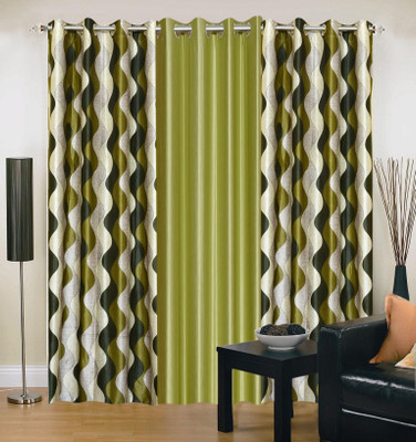 Excel Bazaar 214 cm (7 ft) Polyester Door Curtain (Pack Of 3)(Abstract, Green)