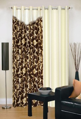 Stella Creations 275 cm (9 ft) Polyester Room Darkening Long Door Curtain (Pack Of 2)(Printed, Brown, Beige)