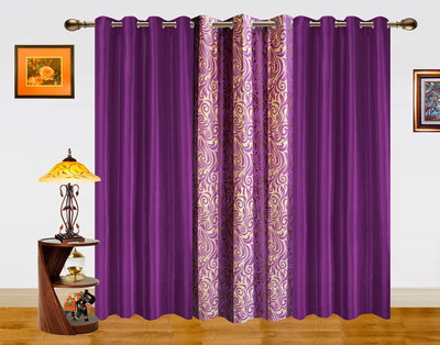 9% OFF on Dekor World 215 cm (7 ft) Polyester Door Curtain (Pack Of 3)(Striped, Purple)