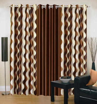 

Ville Style 275 cm (9 ft) Polyester Long Door Curtain (Pack Of 3)(Abstract, Brown)