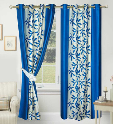 

Panipat Textile Hub 152.4 cm (5 ft) Polyester Window Curtain (Pack Of 2)(Floral, Blue)