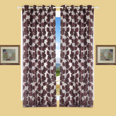 BE 152 cm (5 ft) Jacquard Window Curtain (Pack Of 2)(Floral, Purple)