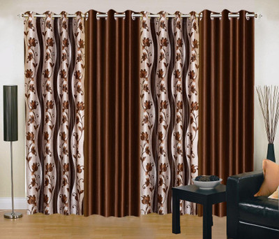 

Stella Creations 274 cm (9 ft) Polyester Long Door Curtain (Pack Of 4)(Printed, Brown)