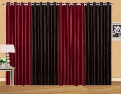 Stella Creations 274 cm (9 ft) Polyester Room Darkening Long Door Curtain (Pack Of 4)(Solid, Maroon, Brown)
