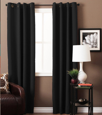 

American-Elm 275 cm (9 ft) Polyester Long Door Curtain (Pack Of 2)(Solid, Black_2)
