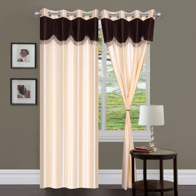 

Panipat Textile Hub 152.4 cm (5 ft) Polyester Window Curtain (Pack Of 2)(Floral, Beige)