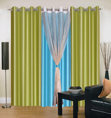 

Livingcreation 213 cm (7 ft) Polyester Door Curtain (Pack Of 4)(Plain, Green, Blue, White), Blue;green;white