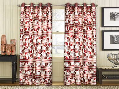 

STRINGS 274 cm (9 ft) Jacquard Window & Door Curtain (Pack Of 2)(Floral, Maroon)