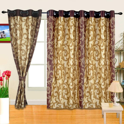 

Cortina 210 cm (7 ft) Polyester Door Curtain Single Curtain(Floral, Brown)
