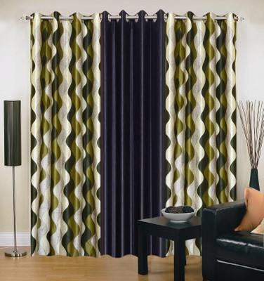 

Ville Style 214 cm (7 ft) Polyester Door Curtain (Pack Of 3)(Abstract, Green, Black), Black;green