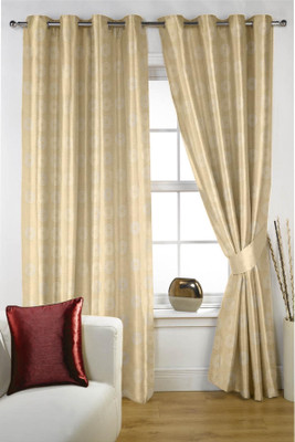 Threadmix 152 cm (5 ft) Polycotton Window Curtain (Pack Of 2)(Geometric, Beige)