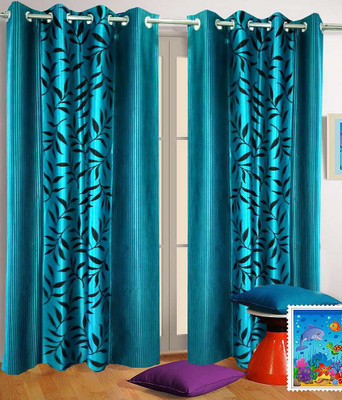 

HandloomVilla 84 inch (3 ft) Polyester Window Curtain Single Curtain(Floral, Blue)
