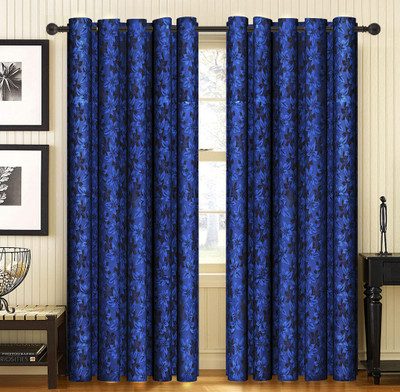 Home Candy 212 cm (7 ft) Jacquard Door Curtain (Pack Of 2)(Floral, Blue)
