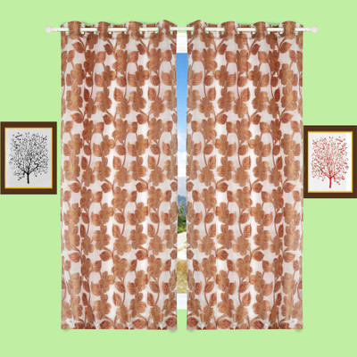 

BE 152 cm (5 ft) Jacquard Window Curtain (Pack Of 2)(Floral, Red)