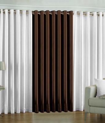 Impression Hut 274 cm (9 ft) Polyester Room Darkening Long Door Curtain (Pack Of 3)(Solid, White-Brown)