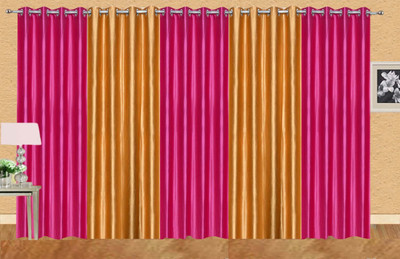 

Stella Creations 214 cm (7 ft) Polyester Door Curtain (Pack Of 5)(Solid, Pink, Gold), Gold;pink