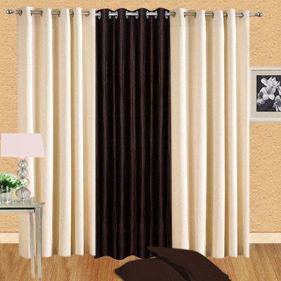 

Excel Bazaar 275 cm (9 ft) Polyester Long Door Curtain (Pack Of 3)(Solid, Cream, Brown)