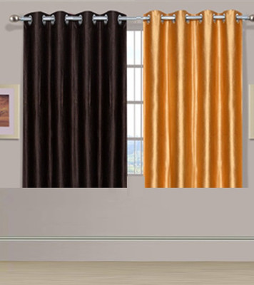

ExpressionsHome 152 cm (5 ft) Polyester Window Curtain (Pack Of 2)(Solid, Gold, Brown), Brown;gold