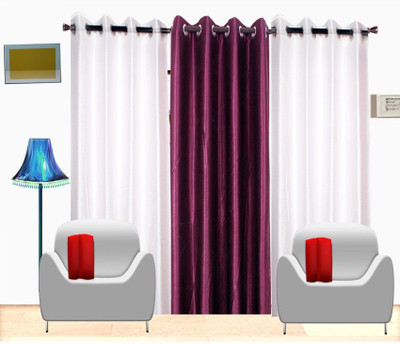 

Handloom Hut 152 cm (13 ft) Polyester Window Curtain (Pack Of 3)(Solid, White, Wine Crush)