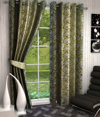 

M DECOR 213 cm (7 ft) Polyester Door Curtain (Pack Of 2)(Floral, Green)