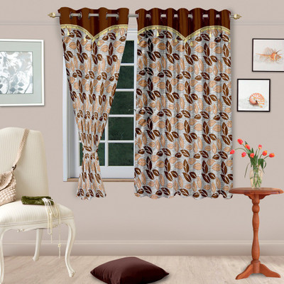 

Cortina 150 cm (5 ft) Polyester Window Curtain (Pack Of 2)(Floral, Brown)