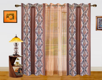 7% OFF on Dekor World 275 cm (9 ft) Polyester Long Door Curtain (Pack Of 3)(Motif, Brown, Beige)