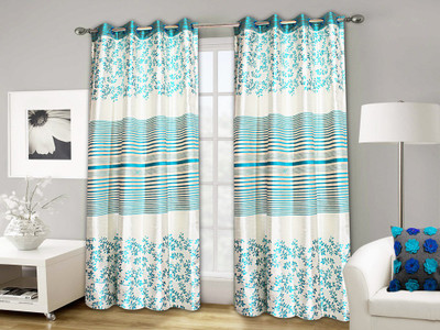 

STRINGS 213 cm (7 ft) Jacquard Window & Door Curtain (Pack Of 2)(Floral, Blue)