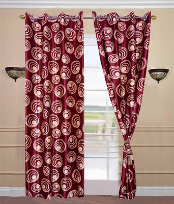 

JT International 213.36 cm (7 ft) Polyester Door Curtain (Pack Of 2)(Floral, Maroon)