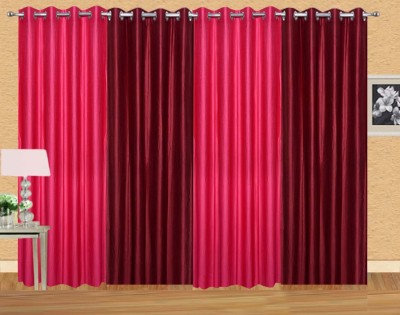 Stella Creations 274 cm (9 ft) Polyester Room Darkening Long Door Curtain (Pack Of 4)(Solid, Maroon, Pink)