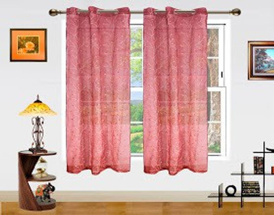 14% OFF on Dekor World 150 cm (5 ft) Polyester Window Curtain (Pack Of 3)(Printed, Maroon)