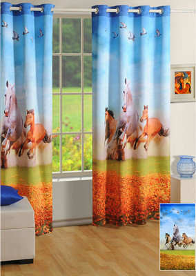 

Swayam 150 cm (5 ft) Silk Window Curtain Single Curtain(Printed, Blue, Orange)