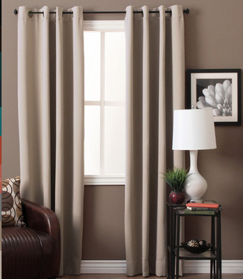

American-Elm 153 cm (5 ft) Polyester Window Curtain (Pack Of 2)(Solid, Beige_3)