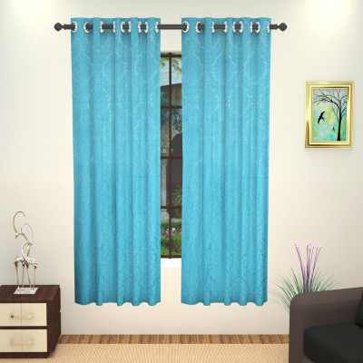 

Lushomes 152 cm (5 ft) Polyester Window Curtain Single Curtain(Self Design, Blue)