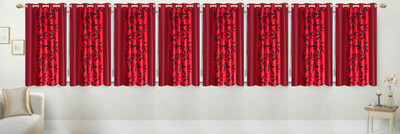 Ville Style 153 cm (5 ft) Polyester Window Curtain (Pack Of 8)(Floral, Red)