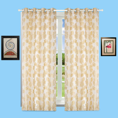 

BE 152 cm (5 ft) Jacquard Window Curtain (Pack Of 2)(Floral, White)