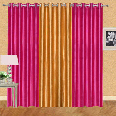 

Excel Bazaar 214 cm (7 ft) Polycotton Door Curtain (Pack Of 3)(Plain, Darkpink-1golden)